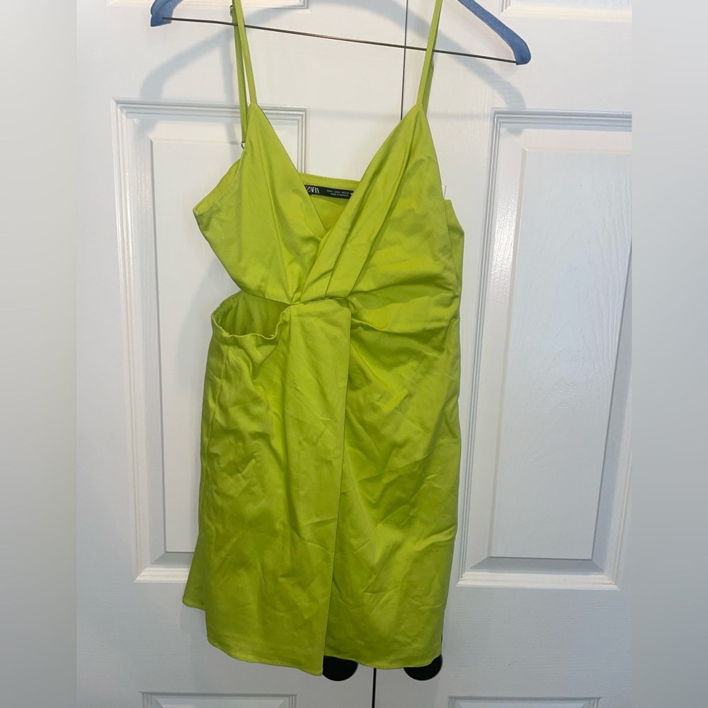Zara green mini dress with cutout.